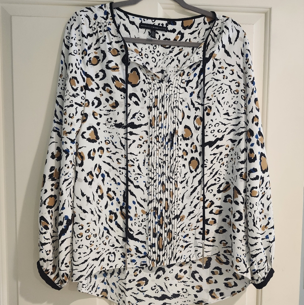 White House Black Market Leopard Print Long Sleeve Top Sz Small